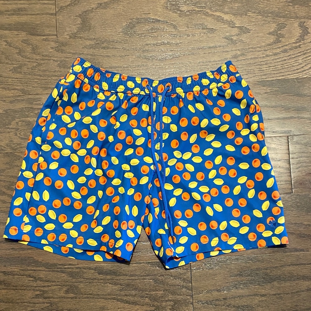Lucky Brand Blue Swim Trunks with Orange and Yellow Dots